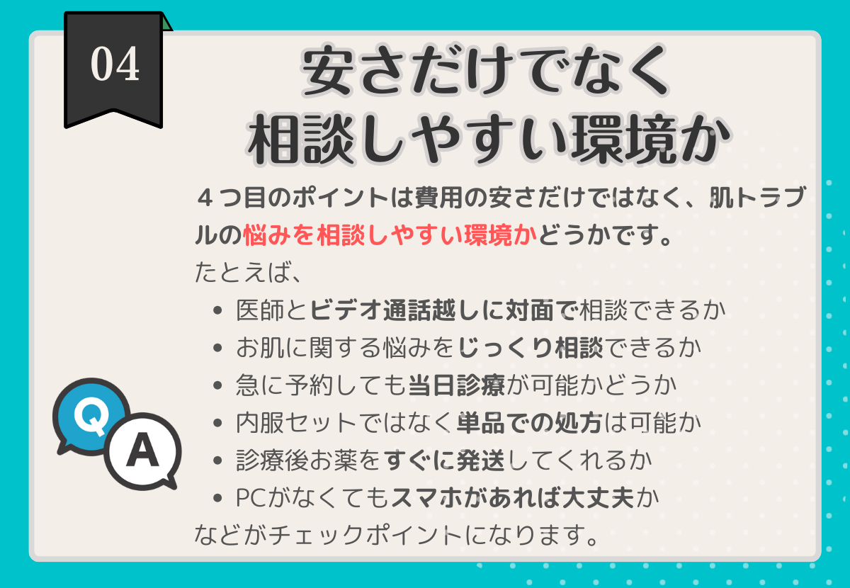 美容内服オンライン診療4つのポイント